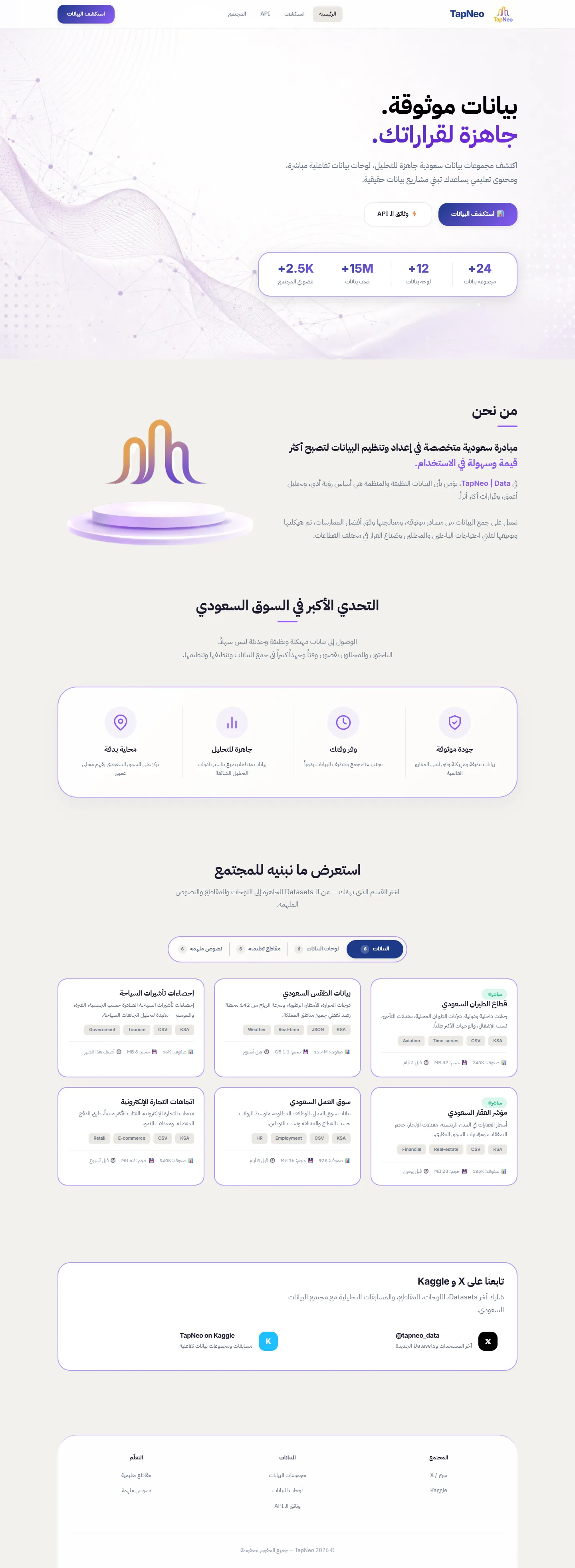 منصة تاب نيو: الواجهة ومجموعات البيانات